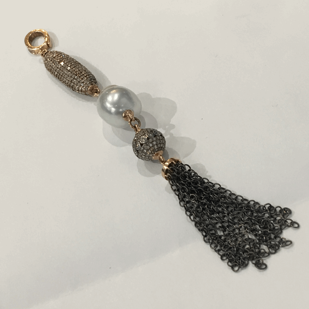 Diamond & Baroque Pearl Tassel in Rose Gold