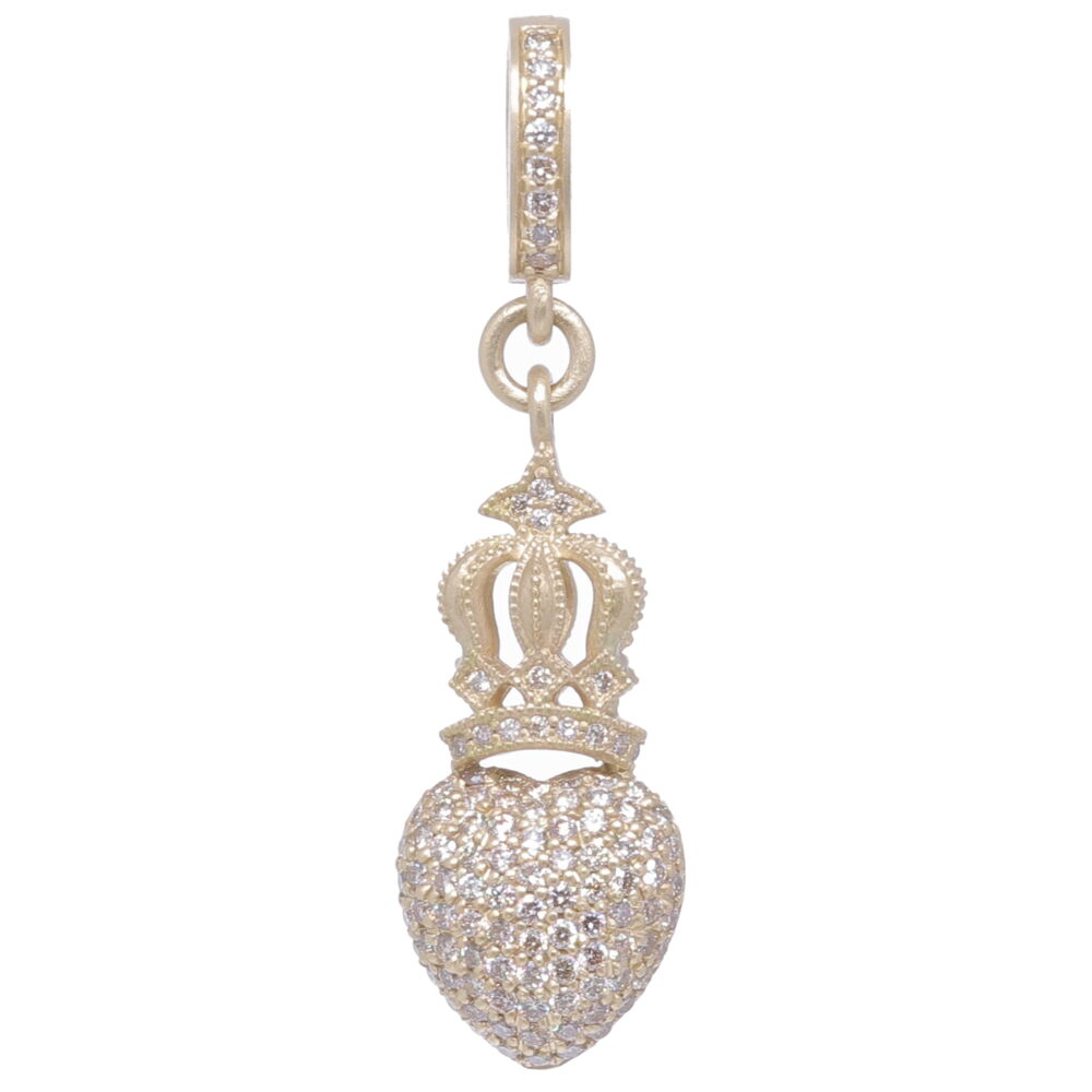 This royal crowned puff heart classic pendant is handcrafted with solid 14k yellow gold 3.94g and 0.90 tcw of champagne diamonds. Crowned Puffy Heart Pendant