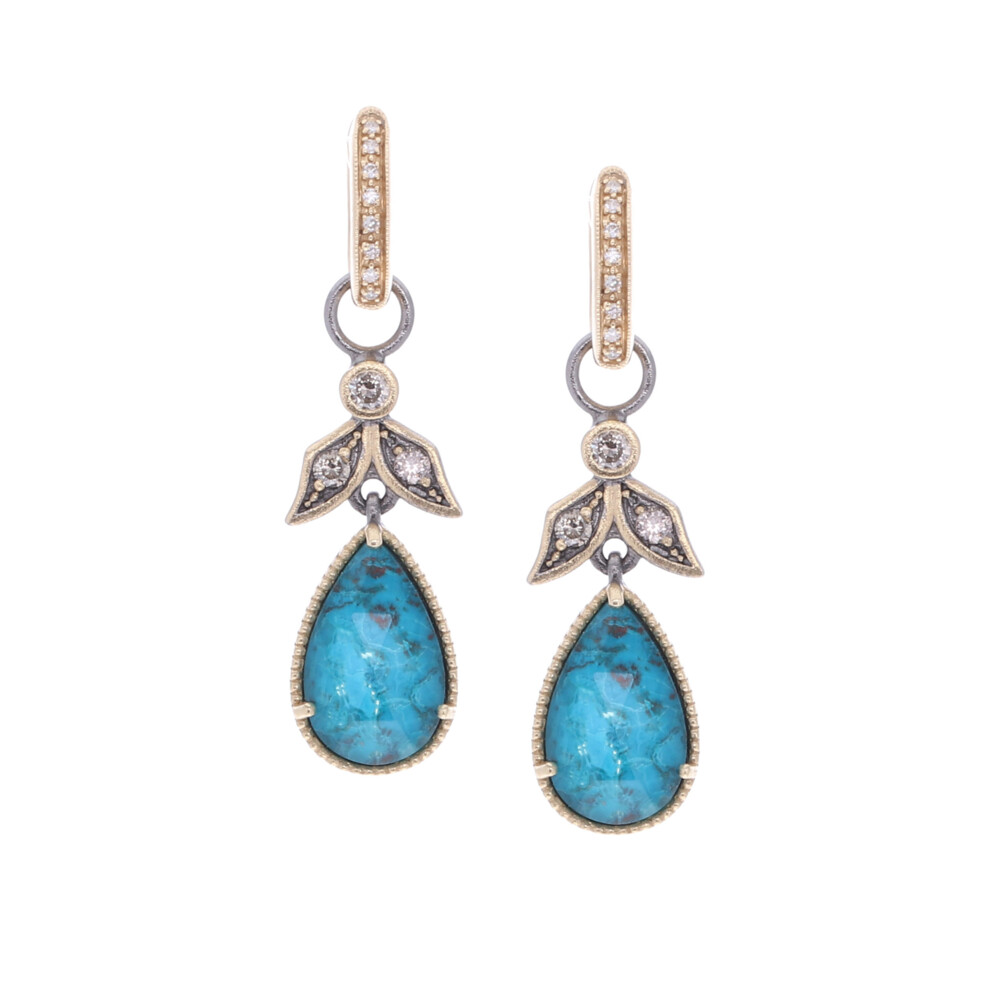 Angel shaped earring charms handcrafted in 14k yellow gold with white topaz and diamond. Angel Diamond Earring Charms