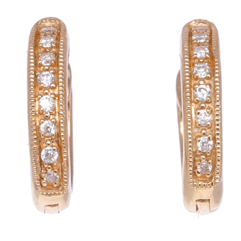 Hang your earring charms + frames on these huggie hoops. They hug your ears to make your earring charms stand out! These solid 14k rose gold 1.55g hoops have sixteen diamonds 0.08 tcw. Rose Gold Huggie