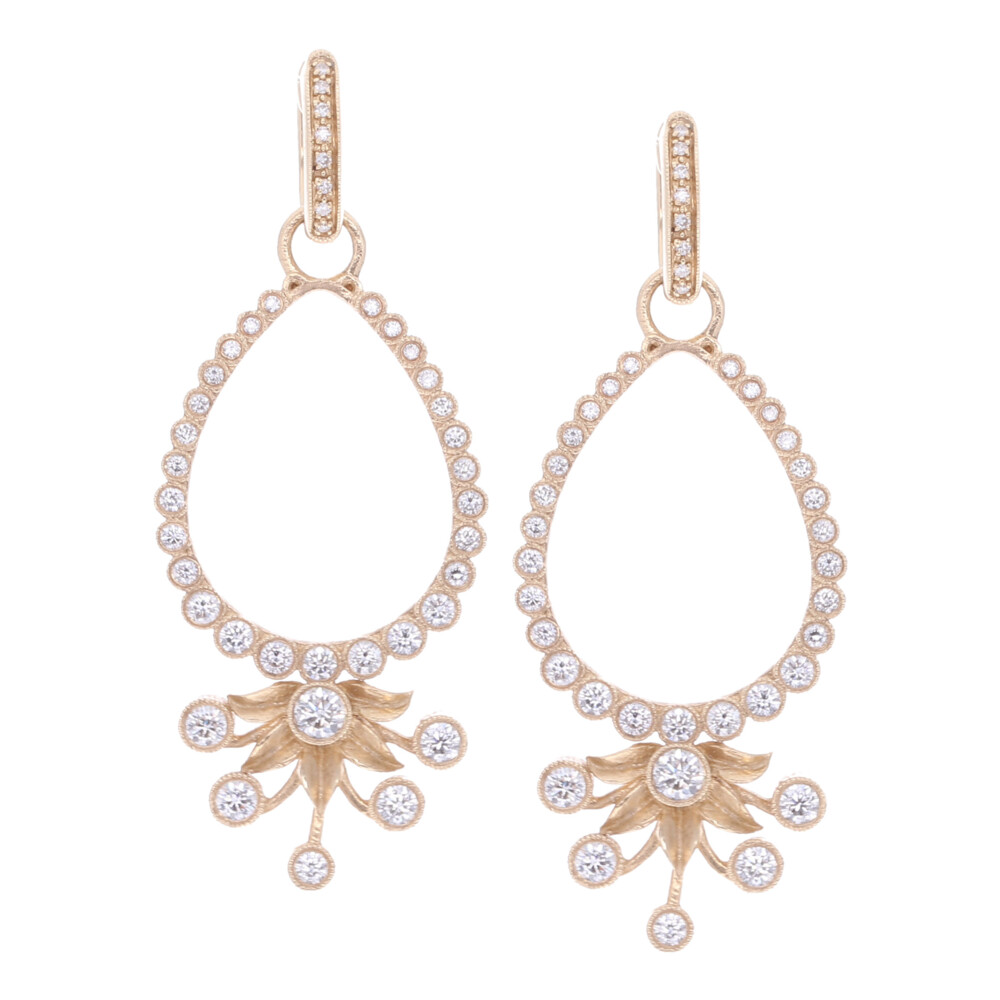 Diamond earring charm frames handcrafted in solid 14k yellow gold 10.81g and 66 champagne diamonds 1.76tcw. Diamond Flower Burst Earring Charm Frames