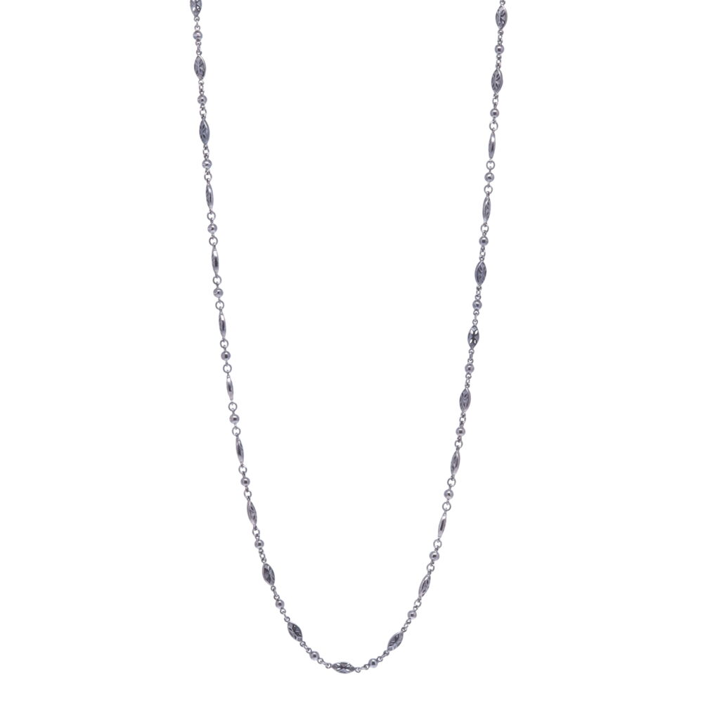 Tiny Polished Marquise Rhodium Sterling Chain Link Necklace