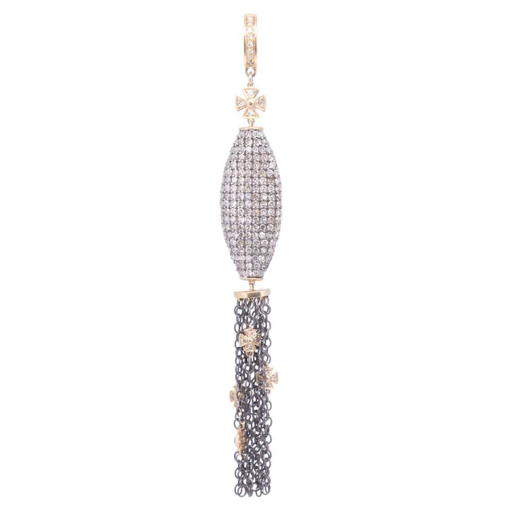 Oblong Pave Diamond Tassel with Tiny Crosses Oblong Pave Diamond Tassel with Tiny Crosses