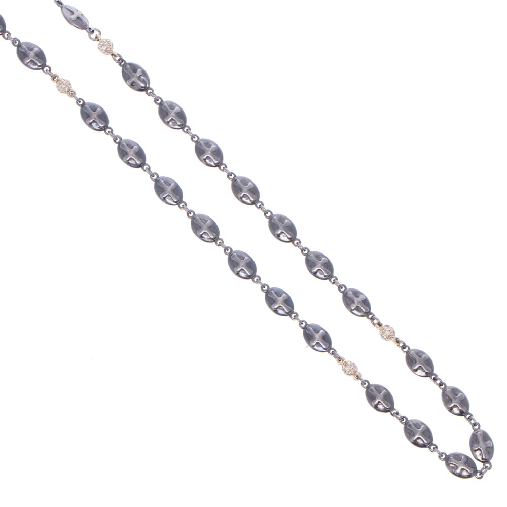 Image 2 for Polished Cross Shield Chain With Yellow Gold Diamond Stations 21"