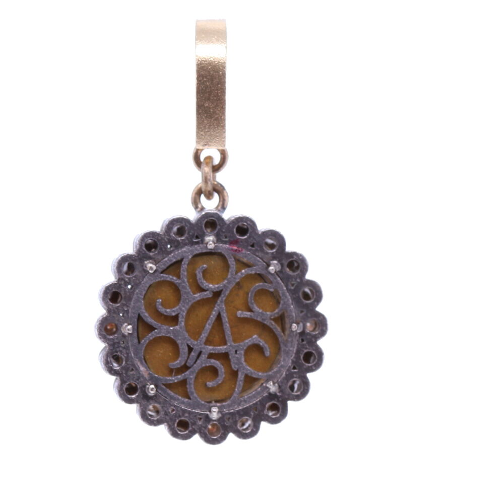 Image 2 for Blue Italian Micro Mosaic Dot Floral Pendant with Glass Cover