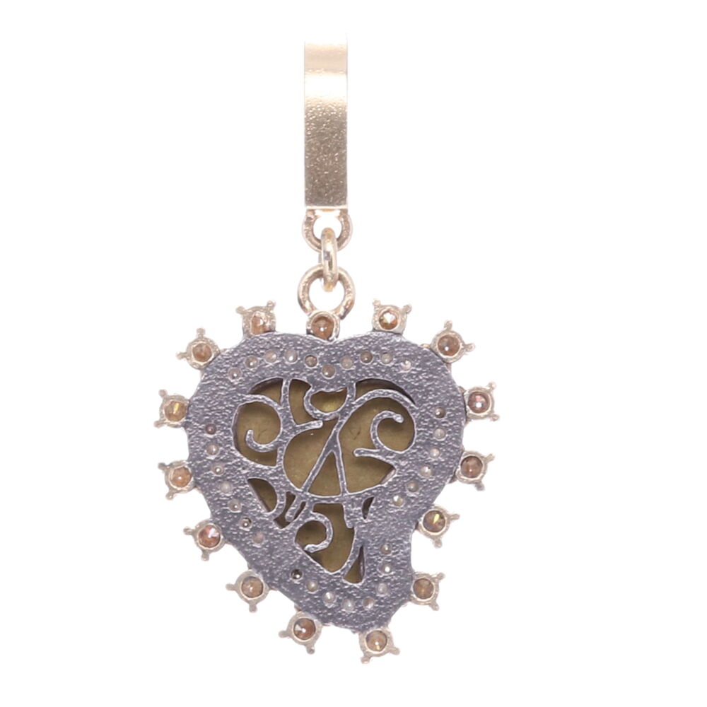 Image 2 for Taupe Antique Italian Micro Mosaic Heart Pendant with Multi-Colored Flowers