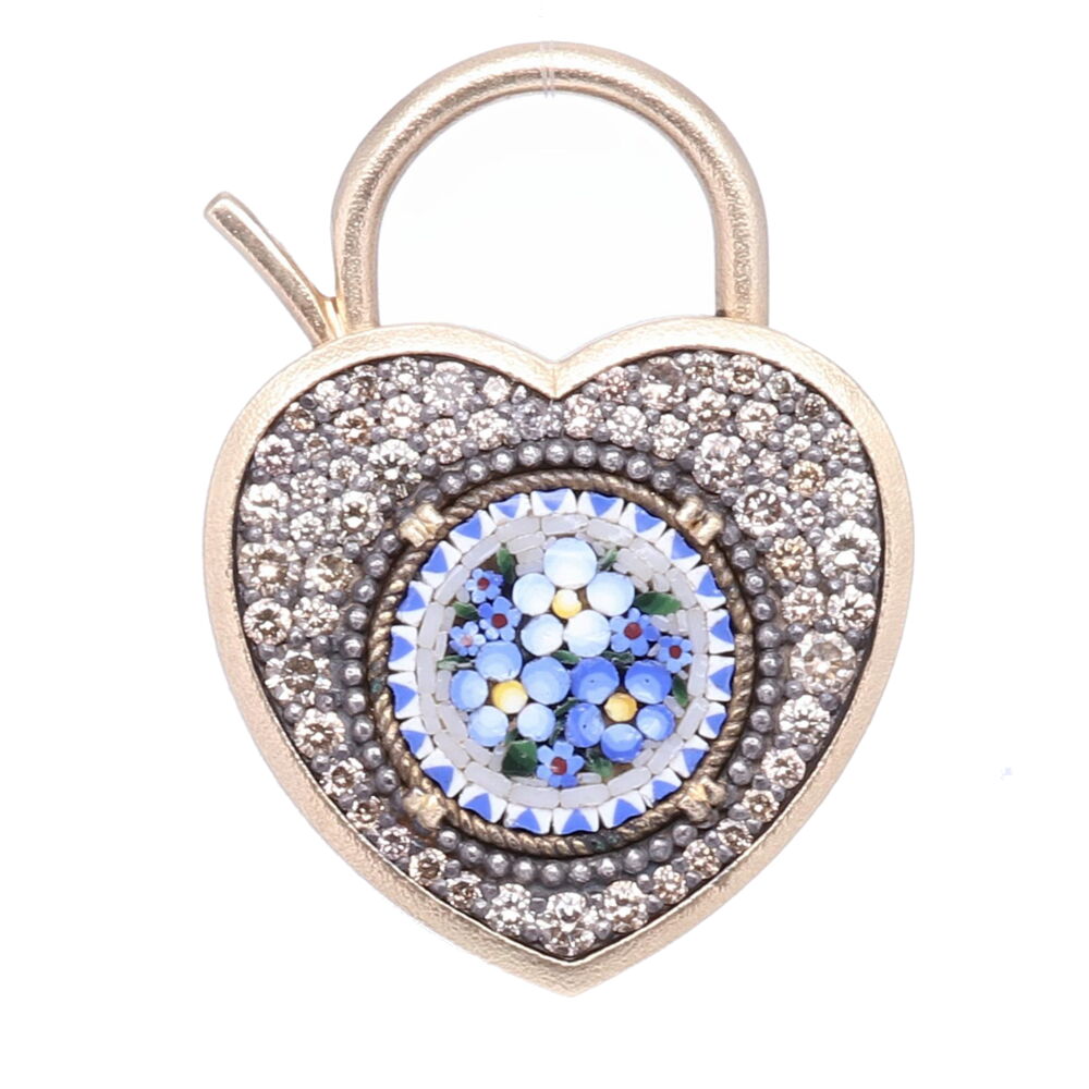 Blue Italian Micro Mosaic Floral Heart Locket Pendant/Charm