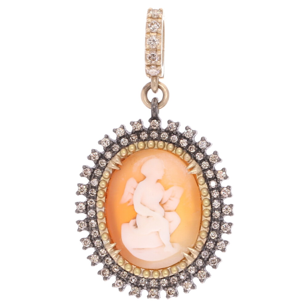 <div style="position: initial; margin: initial;">This one of a kind treasure from Cynthia Ann Jewels is absolutely amazing. Part of a very small collection she's just finished is this antique handcarved carnelian shell cameo that depicts your guardian angel. Originally carved in the mid to late 18th century this beauty has come to be apart of Cynthia's collection. Artfully enhanced with 0.88tcw of sparkling champagne diamonds, 3.59g of 14k yellow gold and blackend rhodium silver. Cameos are not just jewelry their pieces of art. Combing the ancient art with Cynthia Ann's modern bezels gives the cameo a renewed sense of purpose. This was definitely not Grandmas Sunday best cameo ;-) </div> Antique Guardian Angel Cameo Pendant