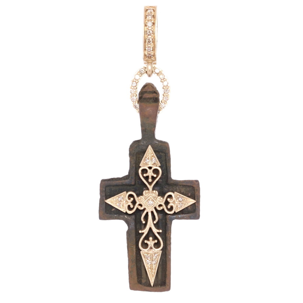 Antique Old Believers Cross Pendant with Brown Petina