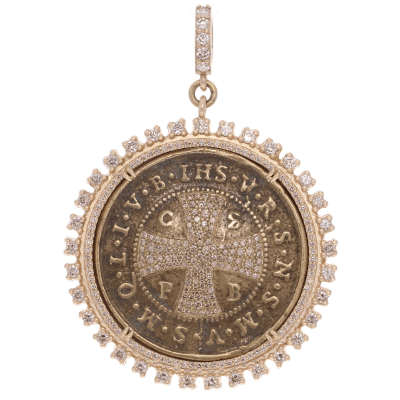 Antique Large Round St Benedict Medal Pendant