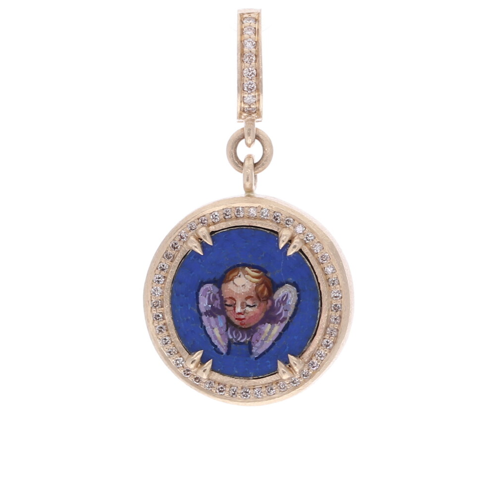 Antique Very Fine Italian Micro Mosaic Cherub Pendant Antique Very Fine Italian Micro Mosaic Cherub Pendant