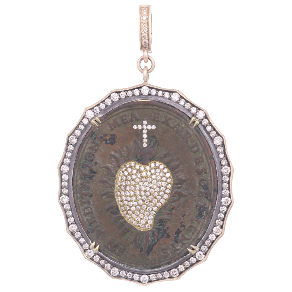 DIA: 1.93tcw<div>14k: 3.00g</div> Antique Sacred Heart with Cross Inlay