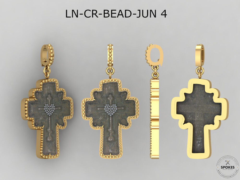 Ancient Bronze Cross Pendant w/ Diamond Heart Inlay