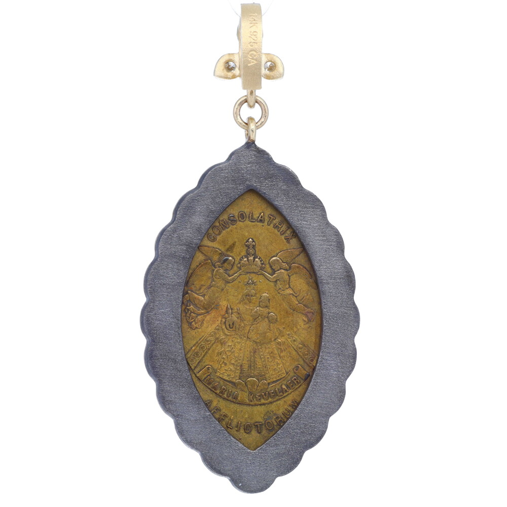 Antique Virgin Mary Medal Pendant w/ Diamond Halo