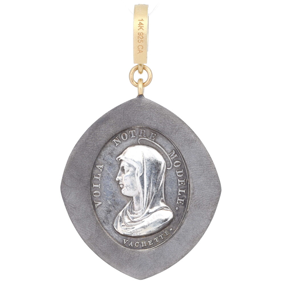 Antique Sterling Guardian Angel Medal Pendant