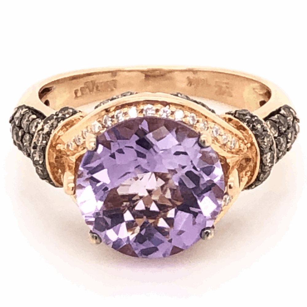 14K rose gold LEVIAN Amethyst and diamond ring . Size 7. 14K Rose Gold LEVIAN 3ct Amethyst & .54tcw Diamond Ring 5.08g, s7