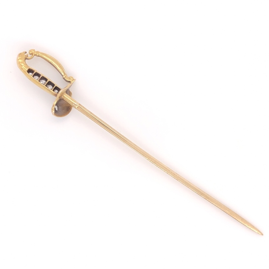 Image 2 for 18K Yellow Gold Sword Brooch 3.25" Long .14tcw Diamonds & Enamel, 2.4g