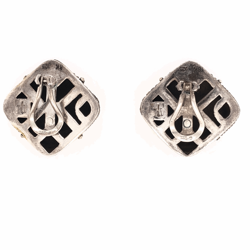 Image 2 for 925 & 18K Yellow Gold JOHN HARDY Clip Earrings with Four Seasons Design 17.5g, 7/8" Tall