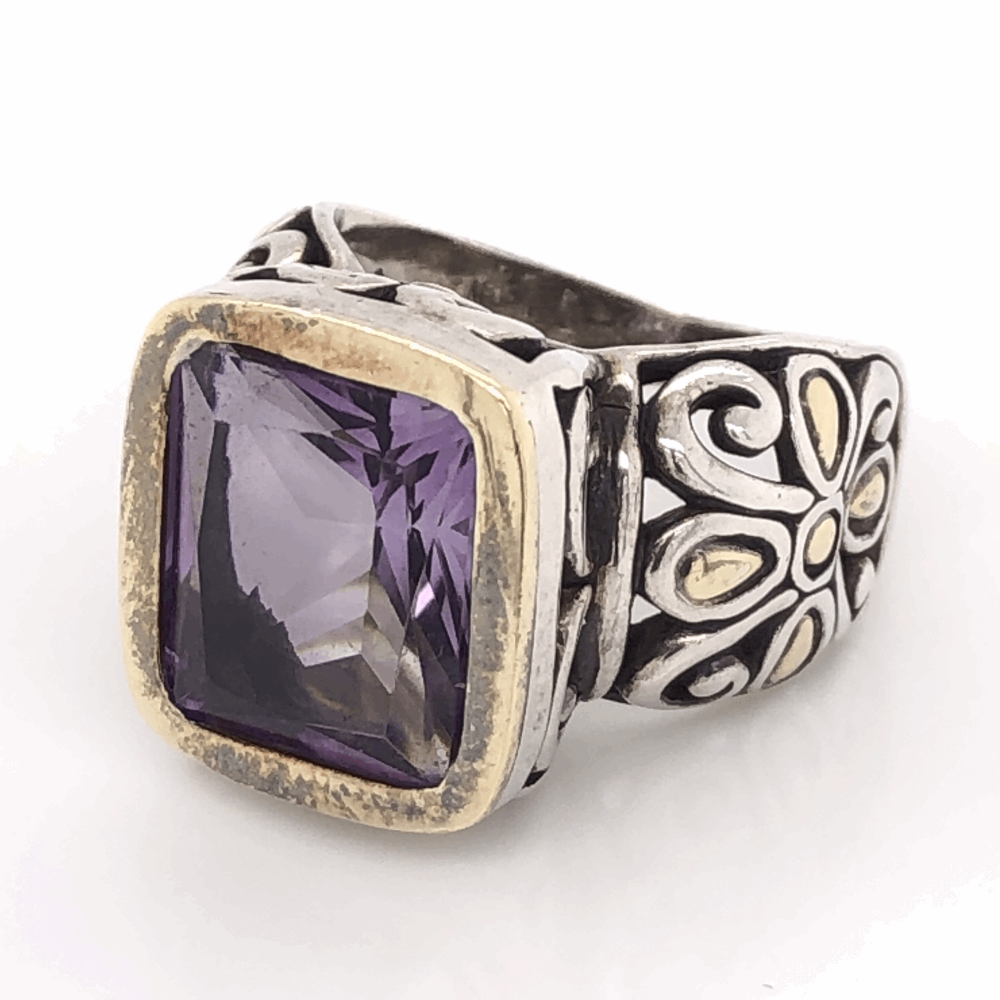 Size 7 925 & 18K Yellow Gold JOHN HARDY Amethyst Ring 11.7g, s7