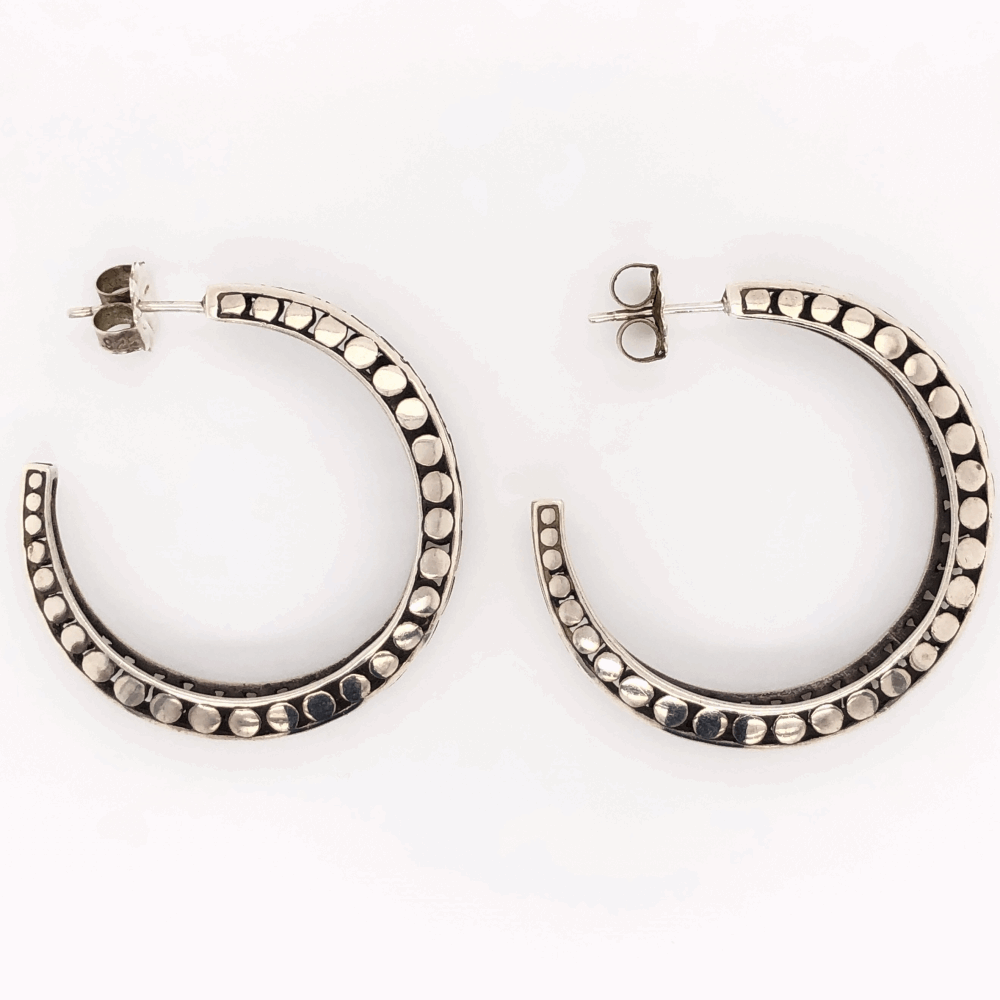 925 Sterling JOHN HARDY Open Bubble Design Hoop Earrings 9.3g, 1.5"