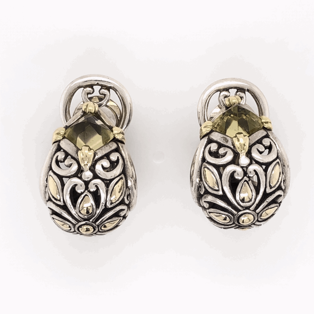 925 & 18K Yellow Gold JOHN HARDY Citrine Earrings with Double Clips 15.7g, 1" tall