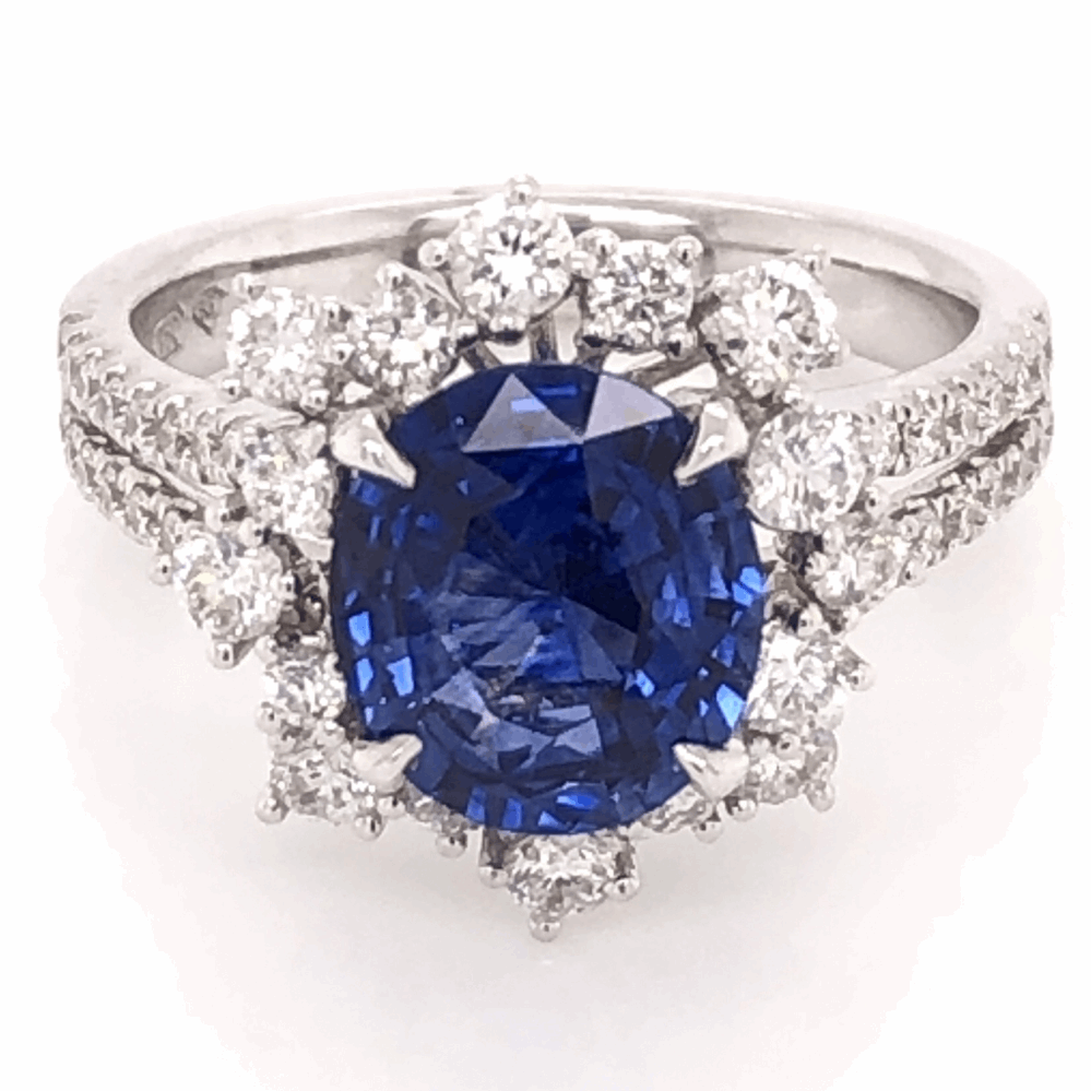 18K White Gold 2.77ct Oval Sapphire & 1.00tcw Diamond Ring 5.3g, s6.5