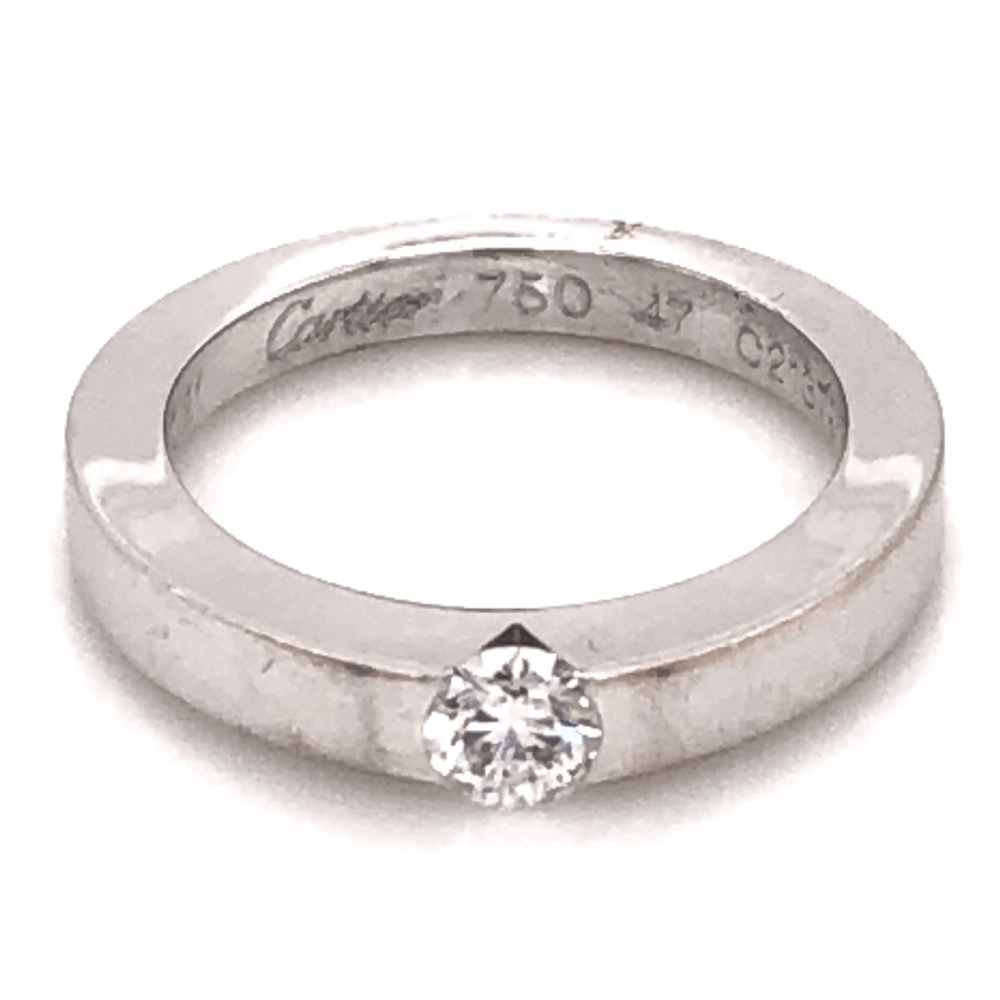 Size 5 18K White Gold CARTIER .21ct Round Brilliant Diamond Tension Set Band Ring 4.9g, s5(size 47) C213791