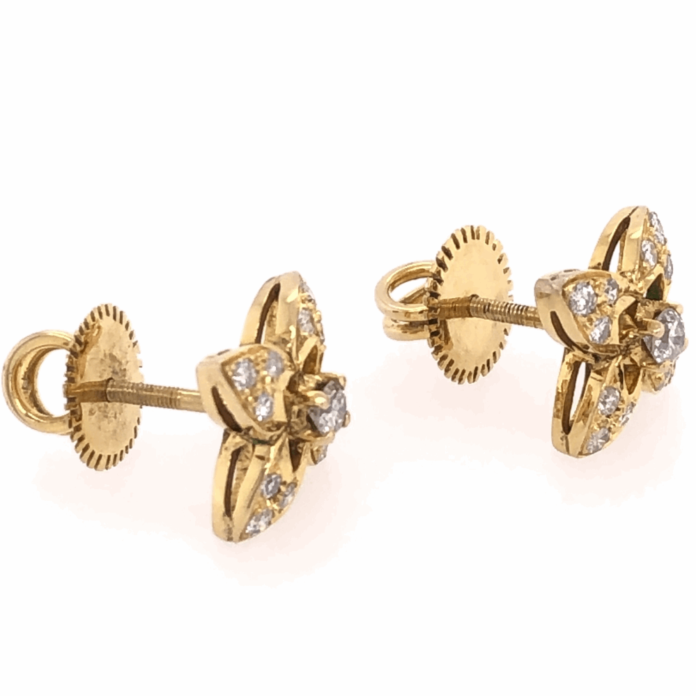 Image 2 for 18K Yellow Gold Diamond Flower Stud Earrings .50tcw, 3.9g, 1/2" Diameter