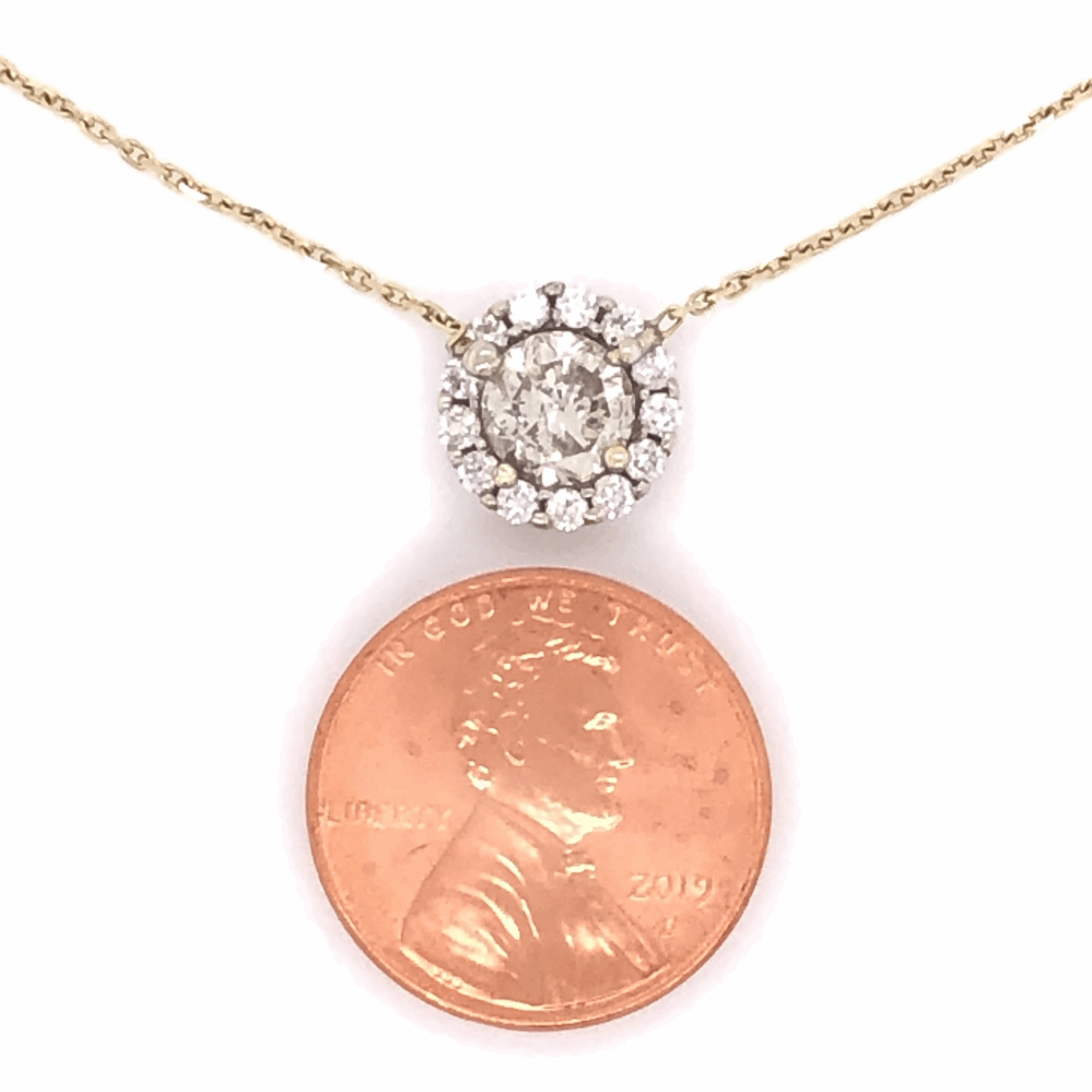 Image 2 for 14K Yellow Gold 1.08ct Round Diamond in Halo Diamond .12tcw Necklace 18"