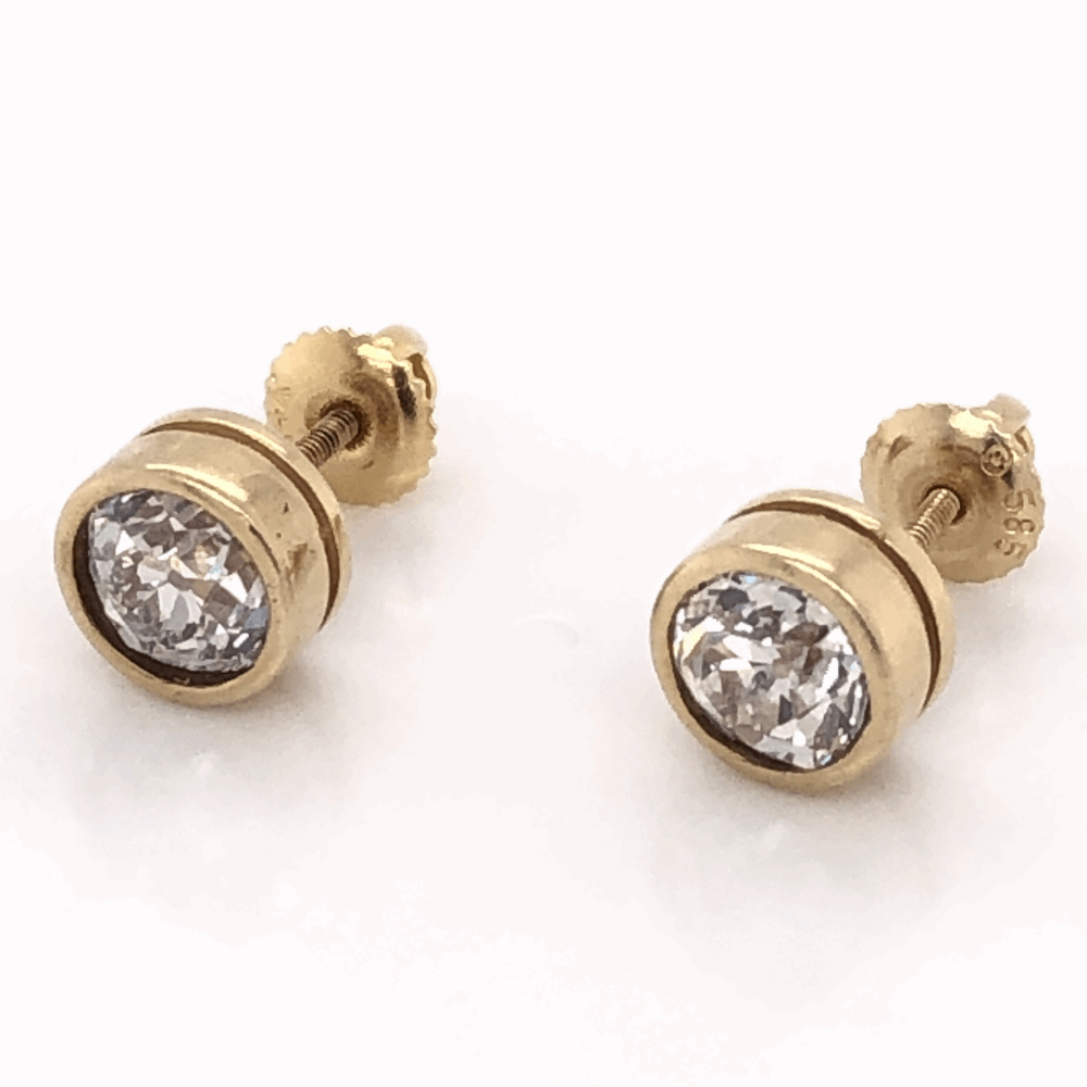 Image 2 for 14K Yellow Gold Bezel Set Stud Earrings 2 Old Mine Diamonds 2.50tcw 3.1g with Screw Back Posts