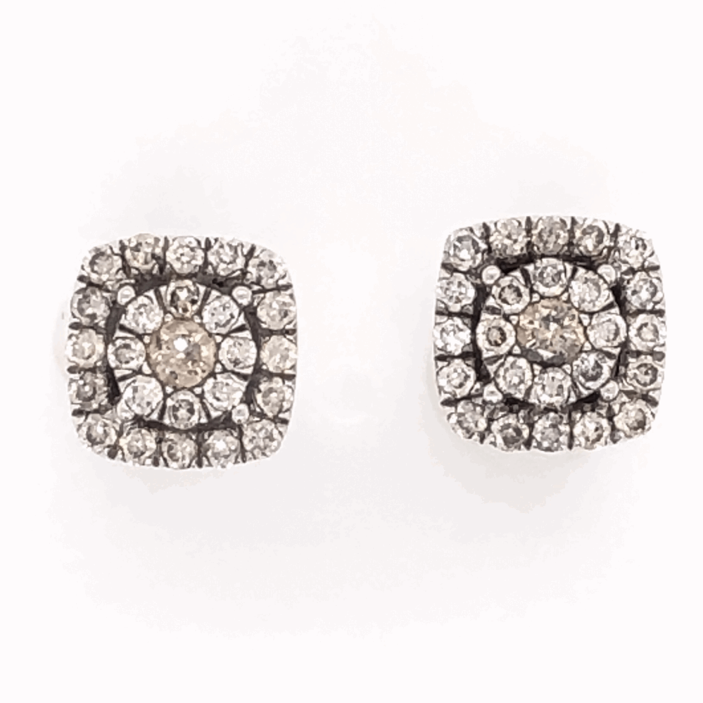 14K White Gold GABRIEL & CO Cluster Diamond Stud Earrings .65tcw 3.1g, 5/16" Square