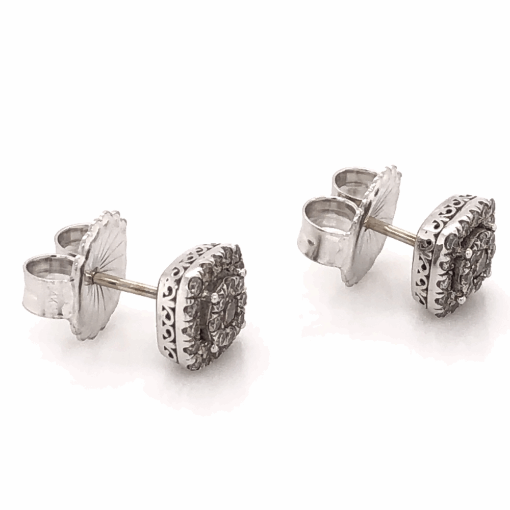 Image 2 for 14K White Gold GABRIEL & CO Cluster Diamond Stud Earrings .65tcw 3.1g, 5/16" Square