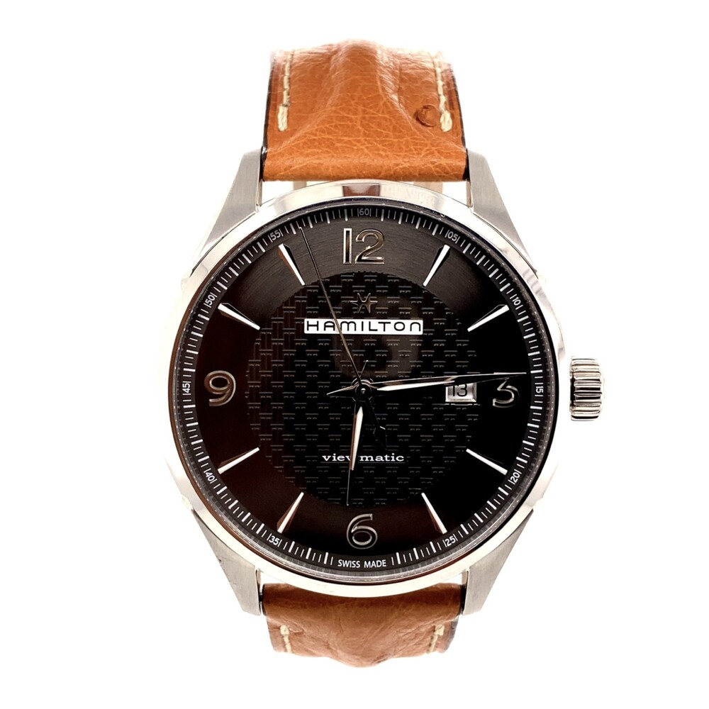 Hamilton 43mm Stainless Steel Viewmatic H327550 ABB152665 Leather Ostrich Print Strap Deployant