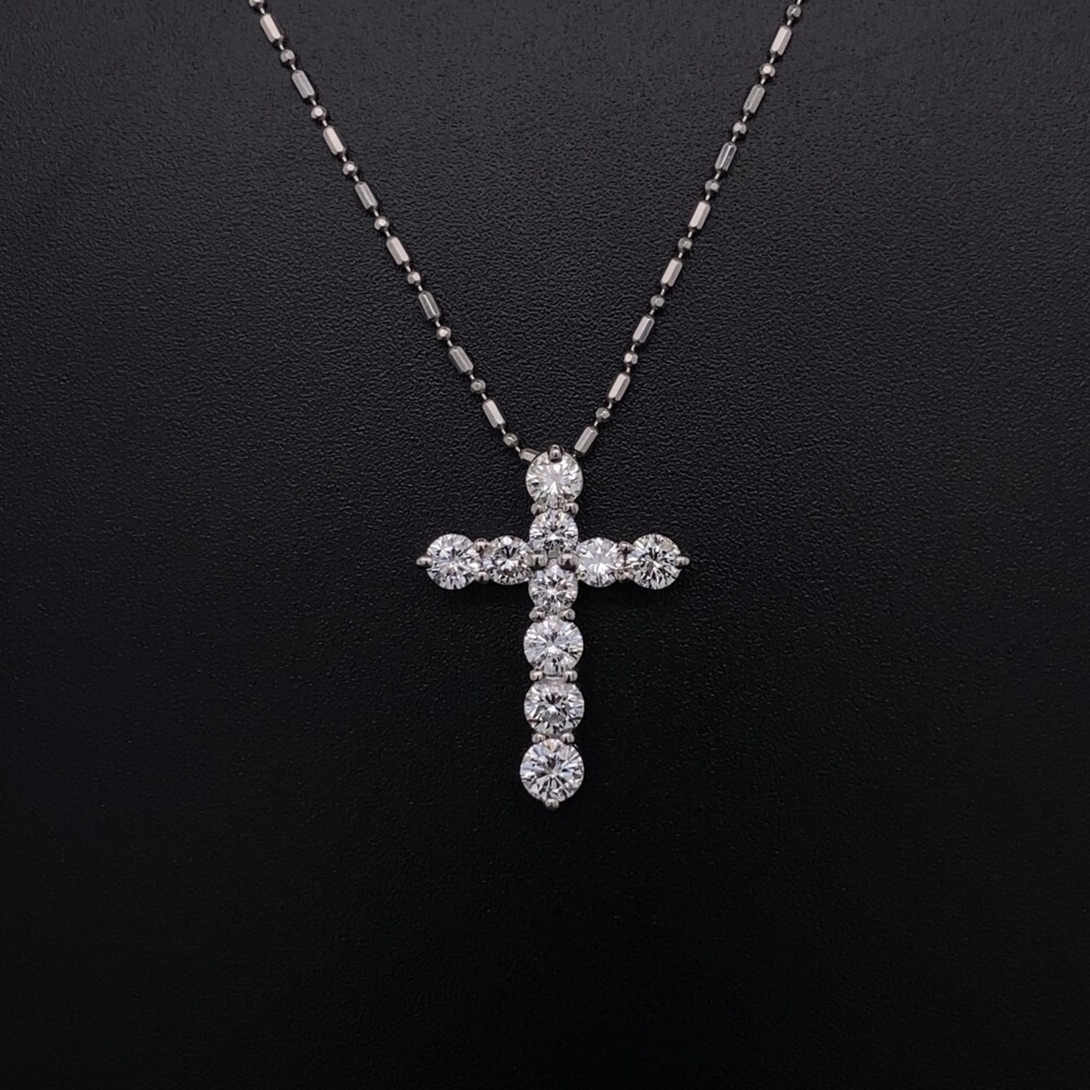 Platinum 1.00tcw Diamond Cross Necklace 4.6g, 16"