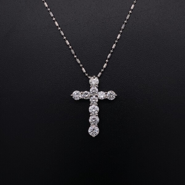 Closeup photo of Platinum 1.00tcw Diamond Cross Necklace 4.6g, 16"