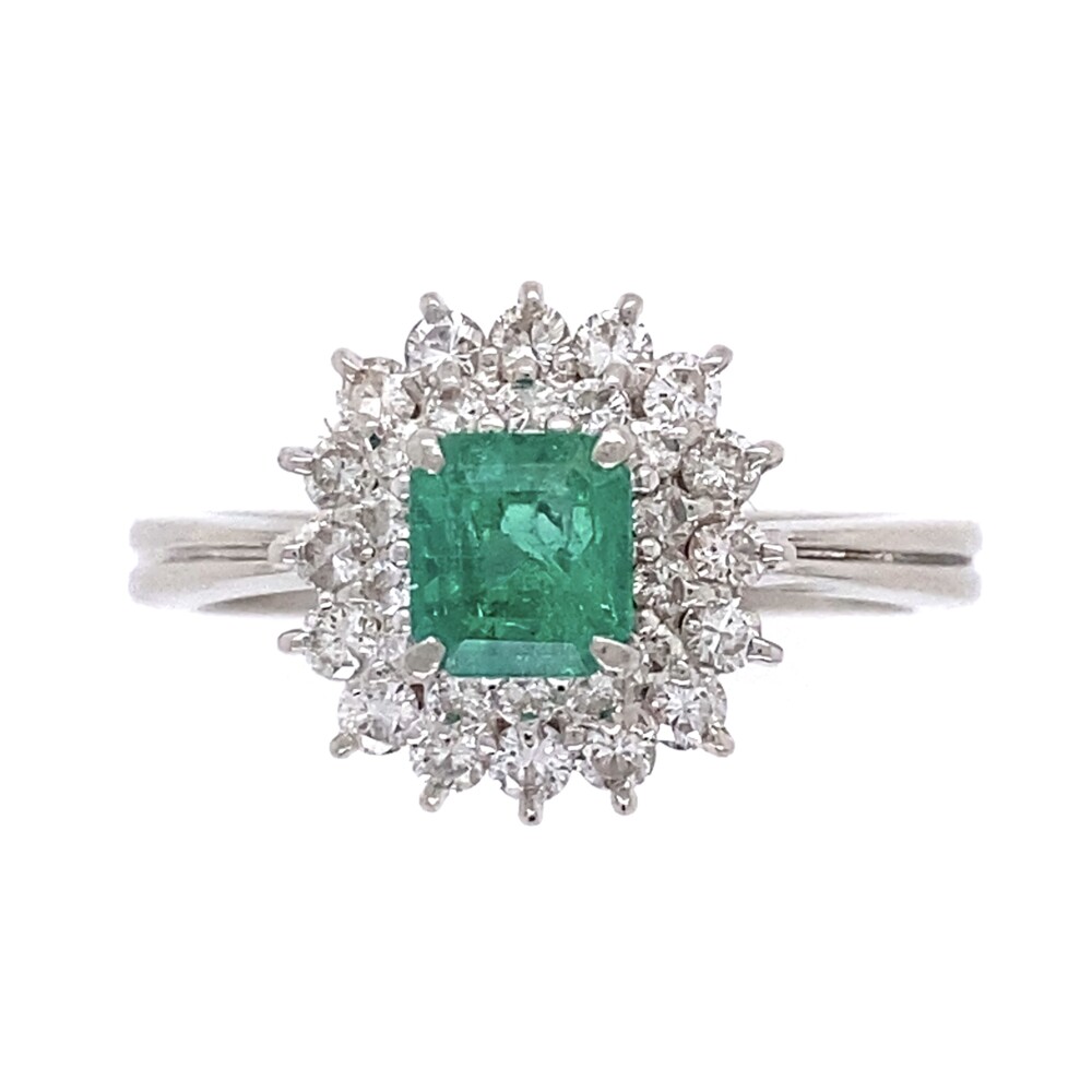 Platinum .67ct Emerald & .56tcw Diamond Double Halo Ring, s7