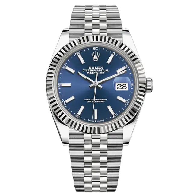 Mixed Serial dated 2021 Rolex 126334 Datejust 41mm Steel & 18K Fluted Bezel Blue Stick Dial on Jubilee Bracelet BNIB 2021