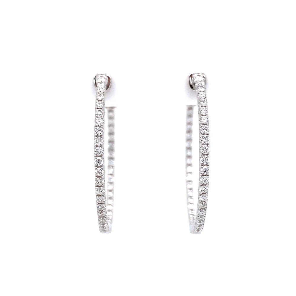 14K WG 1.13tcw Diamond Inside-Out Round Hoop Earrings 5.2g, 1.15in