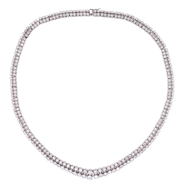Closeup photo of Platinum Double Row Diamond Riviera Necklace 5.00tcw 35.8g, 16"