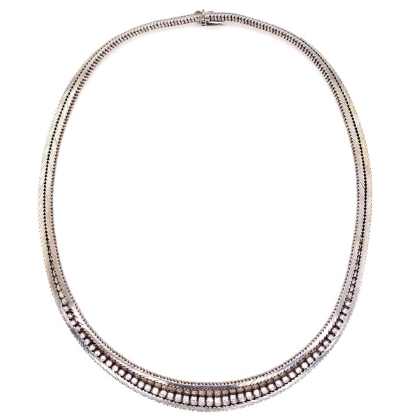 Closeup photo of 18K WG 1950's 2.00tcw Diamond Collar Necklace 67.9g, 16.5"