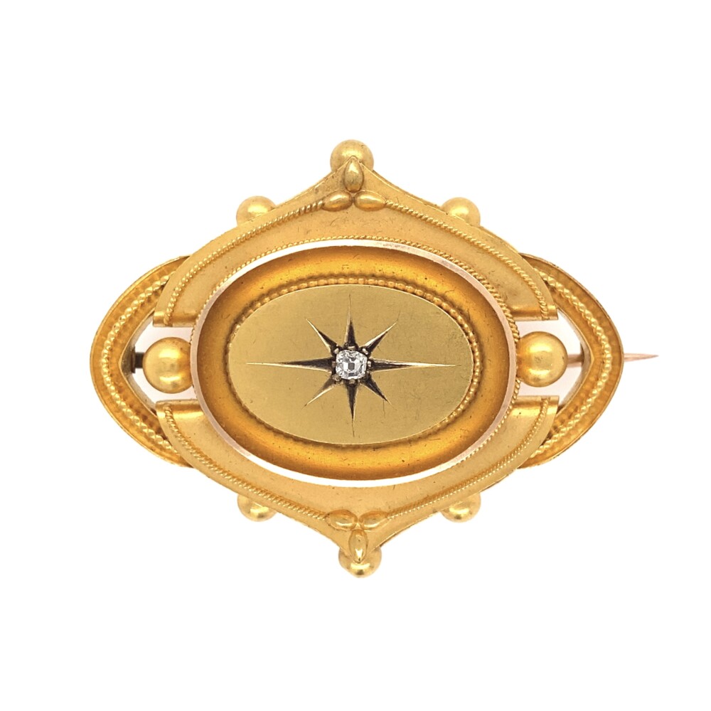 15K Victorian Gold .12ct Diamond Locket Brooch 9.8g, 1.75"