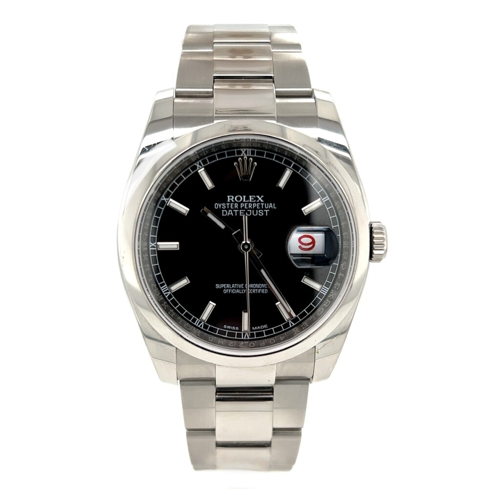 Dated 2018, Serial #40P022H5 Rolex 116200 36mm Datejust Black Dial Oyster Bracelet Steel Completer Box & Papers