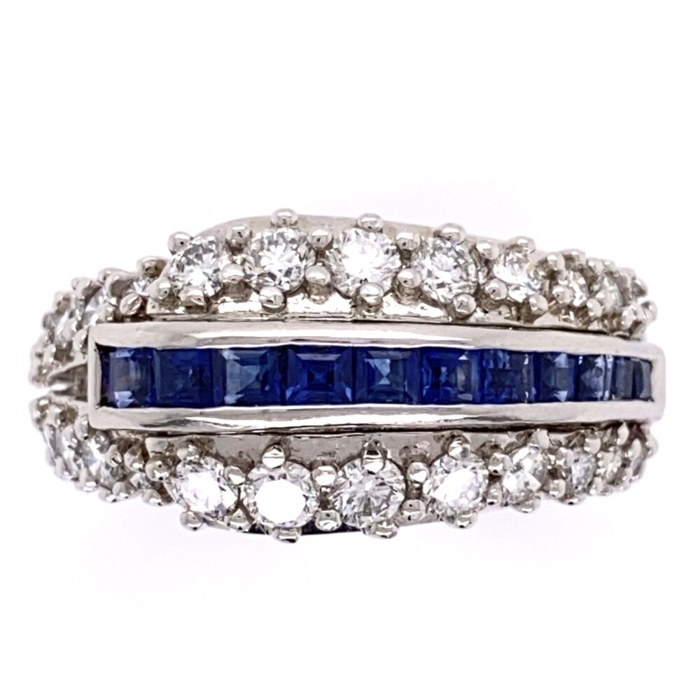 Platinum "Hammerman Bros" 1.56tcw dia & French Sapphire Band Ring, 12.3g, s5.75, c1970