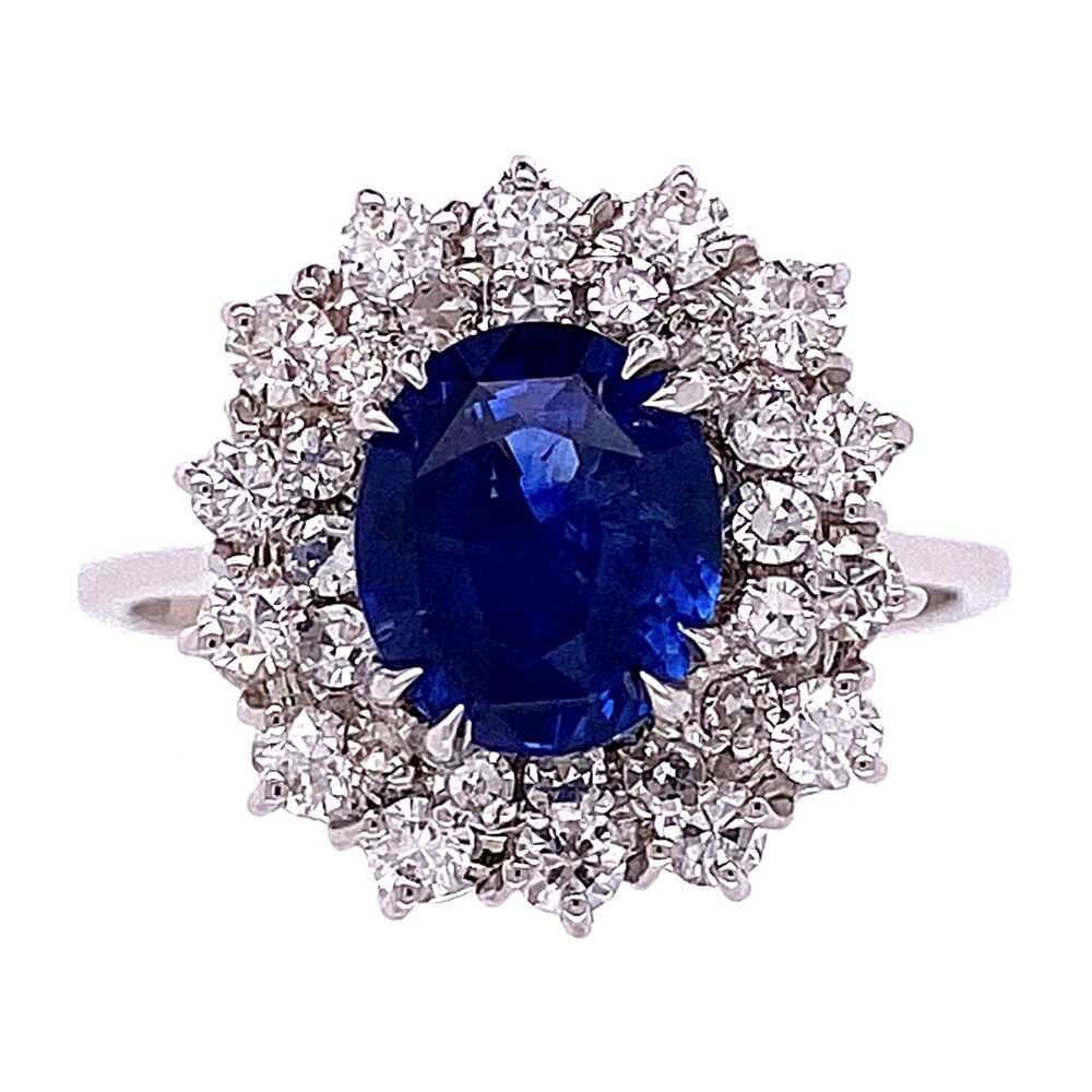 14K White Gold with 2ct natural blue sapphire, and double halo diamonds.<div style="position: initial; margin: initial;"><span style="font-size: 16.8px; position: initial; margin: initial;"><a href="https://youtu.be/Rog30Z1JpRg" title="https://youtu.be/Rog30Z1JpRg" style="text-decoration: none;">https://youtu.be/Rog30Z1JpRg</a></span><br style="position: initial; margin: initial;"></div> 14K White Gold 2ct Natural Blue Sapphire Ring double halo diamonds 1.00tcw, 4.5g, s7