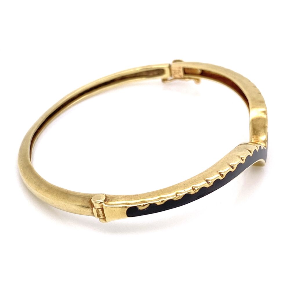 Image 2 for 14K Yellow Gold Victorian Curved Black Enamel Bangle Bracelet, 15.1g