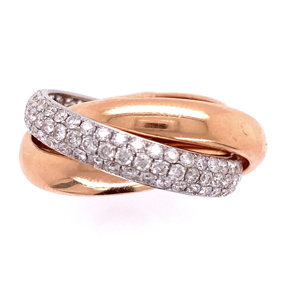 14K Rose and White Gold Trinity Rolling Band Ring with Collection Diamonds. Size 7.5.<div style="position: initial; margin: initial;"><span style="font-size: 16.8px; position: initial; margin: initial;"><a href="https://youtu.be/oY70AXyVXXQ" title="https://youtu.be/oY70AXyVXXQ" style="text-decoration: none;">https://youtu.be/oY70AXyVXXQ</a></span><br style="position: initial; margin: initial;"></div> 14K Rose/White Gold Trinity Rolling Band Ring 2.25tcw Collection Diamonds, s7.5, 9.0g