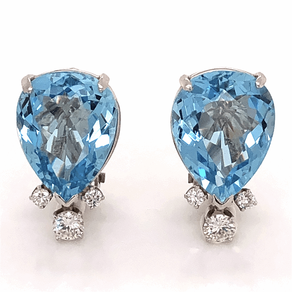 Beautiful Hand Wire construction in Platinum and amazing Aqua's & Diamonds Platinum 14tcw Pear Shape Aquamarine Earrings .75tcw Collection diamonds, 14K WG Clip Backs