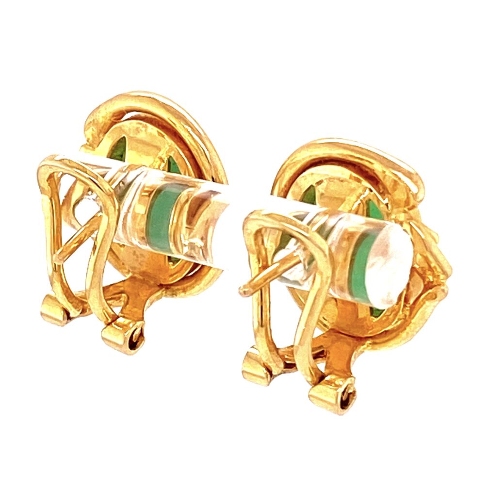 Image 2 for 18K Yellow Gold Natural Jadeite Jade Earrings with French Clip Backs, c1960's