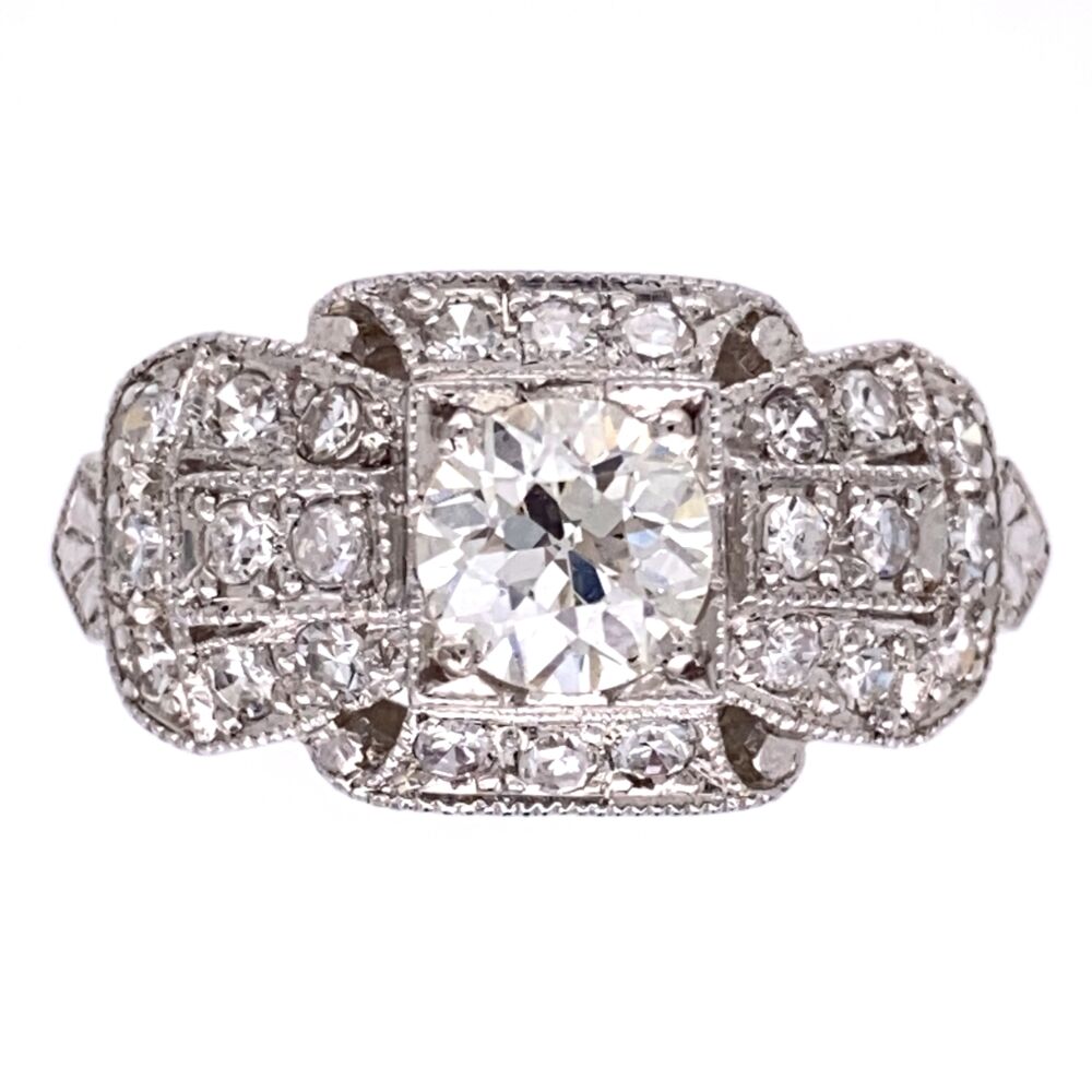 Platinum Art Deco Ring, size 7.<div style="position: initial; margin: initial;"><span style="font-size: 16.8px; position: initial; margin: initial;"><a href="https://youtu.be/1blF2_oGJX8" title="https://youtu.be/1blF2_oGJX8" style="text-decoration: none;">https://youtu.be/1blF2_oGJX8</a></span><br style="position: initial; margin: initial;"></div> Platinum Art Deco Ring .65ct OEC VS Ring with .44tcw side diamonds s7