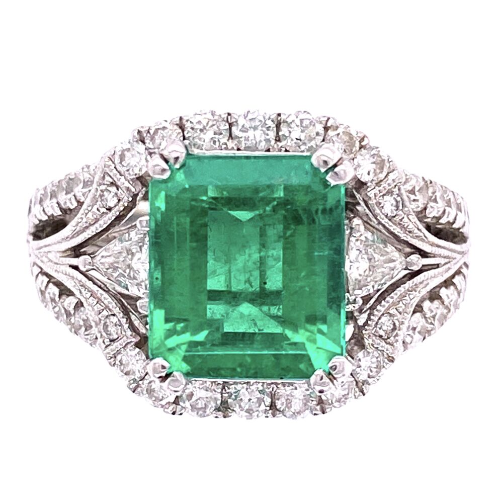18K White Gold emerald Cut Emerald and diamond ring. Signed "J.D". Circa 1980'S. Amazing color, looks to be Colombian from inclusions. 18K White Gold 2.75ct Emerald Cut Emerald, 1.20tw Diamonds, signed J.D c1980's, s5.5